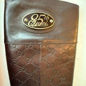 Gucci GUCCISSIMA 85th Anniversary Dark Brown Calf Leather Riding Boots Size 37C